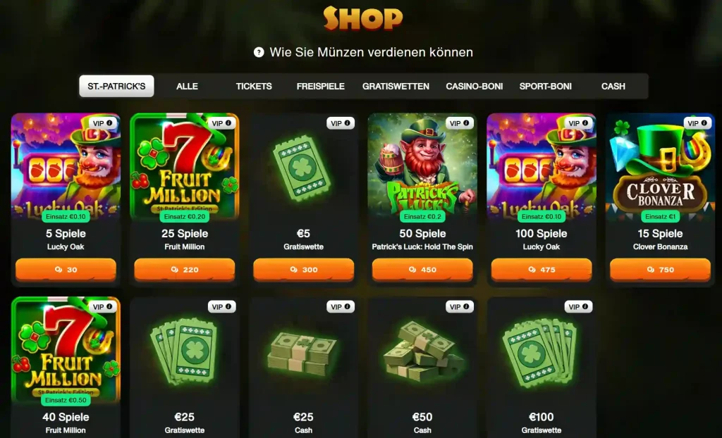 Cashwin Casino Bonus Shop mit Münzen, Freispiele und Gratiswetten