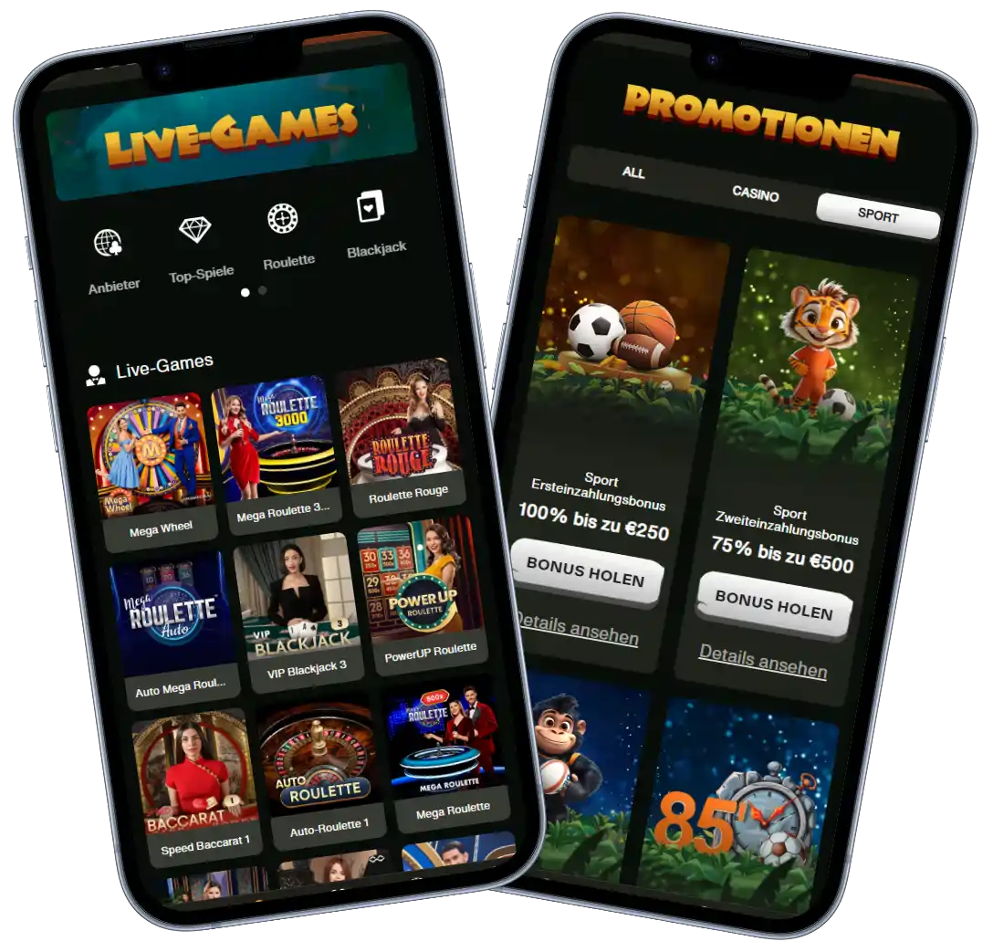 Cashwin Casino mobile Ansicht mit Live Games und Promotionen auf dem Smartphone