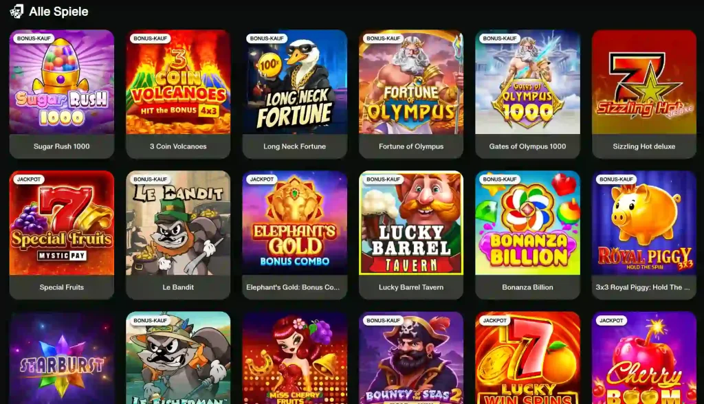 Cashwin Casino Slot Spiele Auswahl mit verschiedenen Spielautomaten