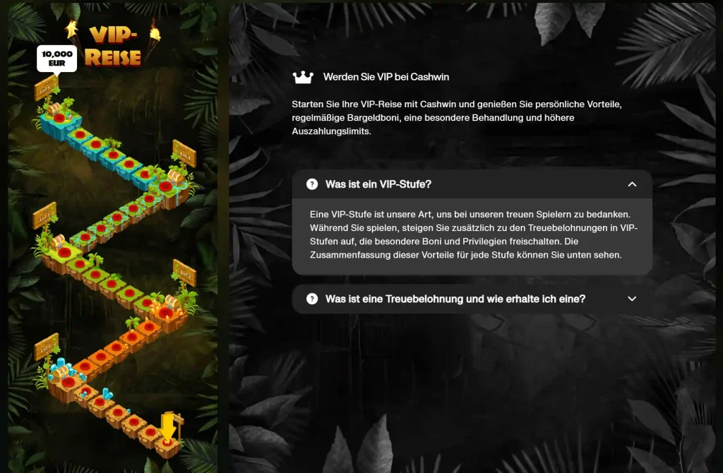 Cashwin Casino VIP Programm mit Stufen und Belohnungen für Spieler
